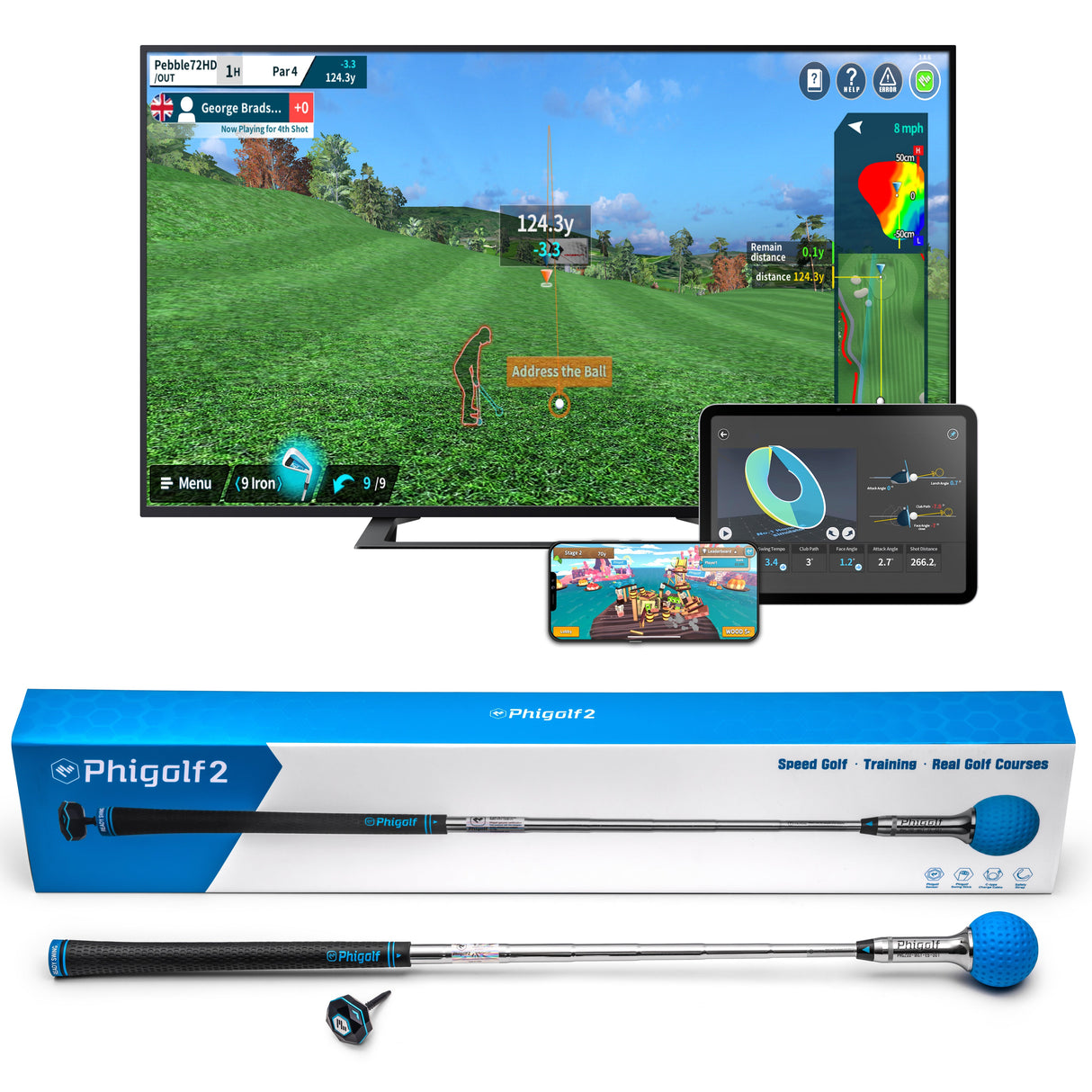 PHIGOLF 2 Smart Home Golf Simulator – Swing Stick Trainer &amp; Analyzer