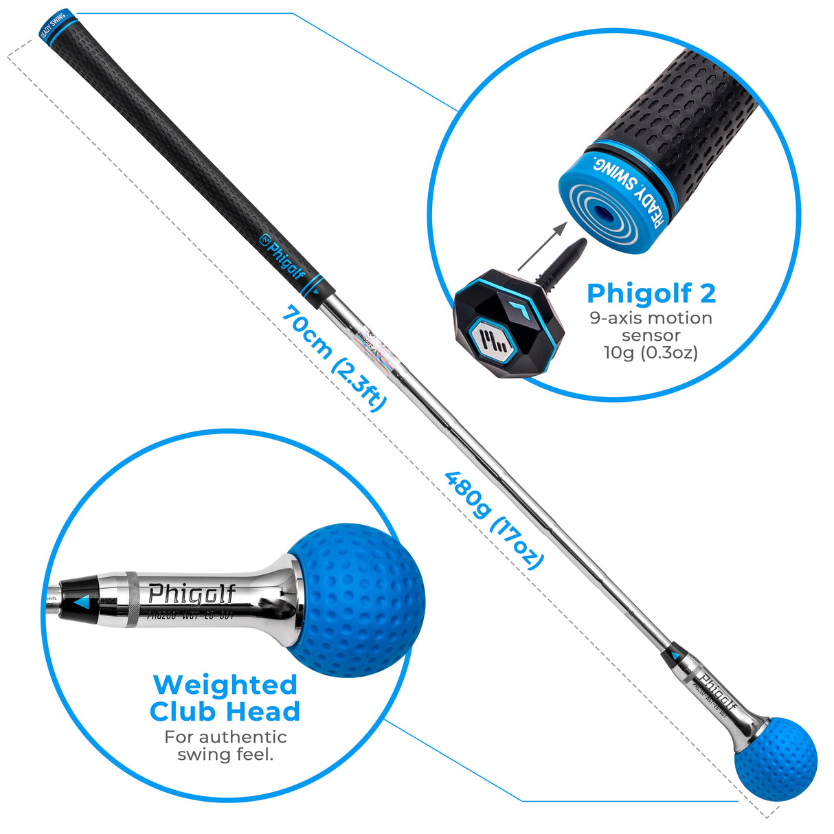 PHIGOLF 2 Smart Home Golf Simulator – Swing Stick Trainer &amp; Analyzer